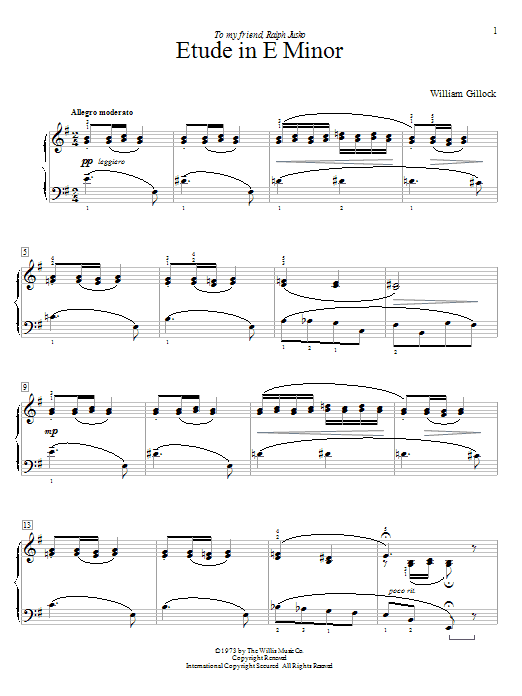 Learn to play William Gillock Etude In E Minor sheet music for Educational Piano in minutes. Price: 6.9900$ William Gillock Etude In E Minor sheet music notes and chords arranged for Educational Piano