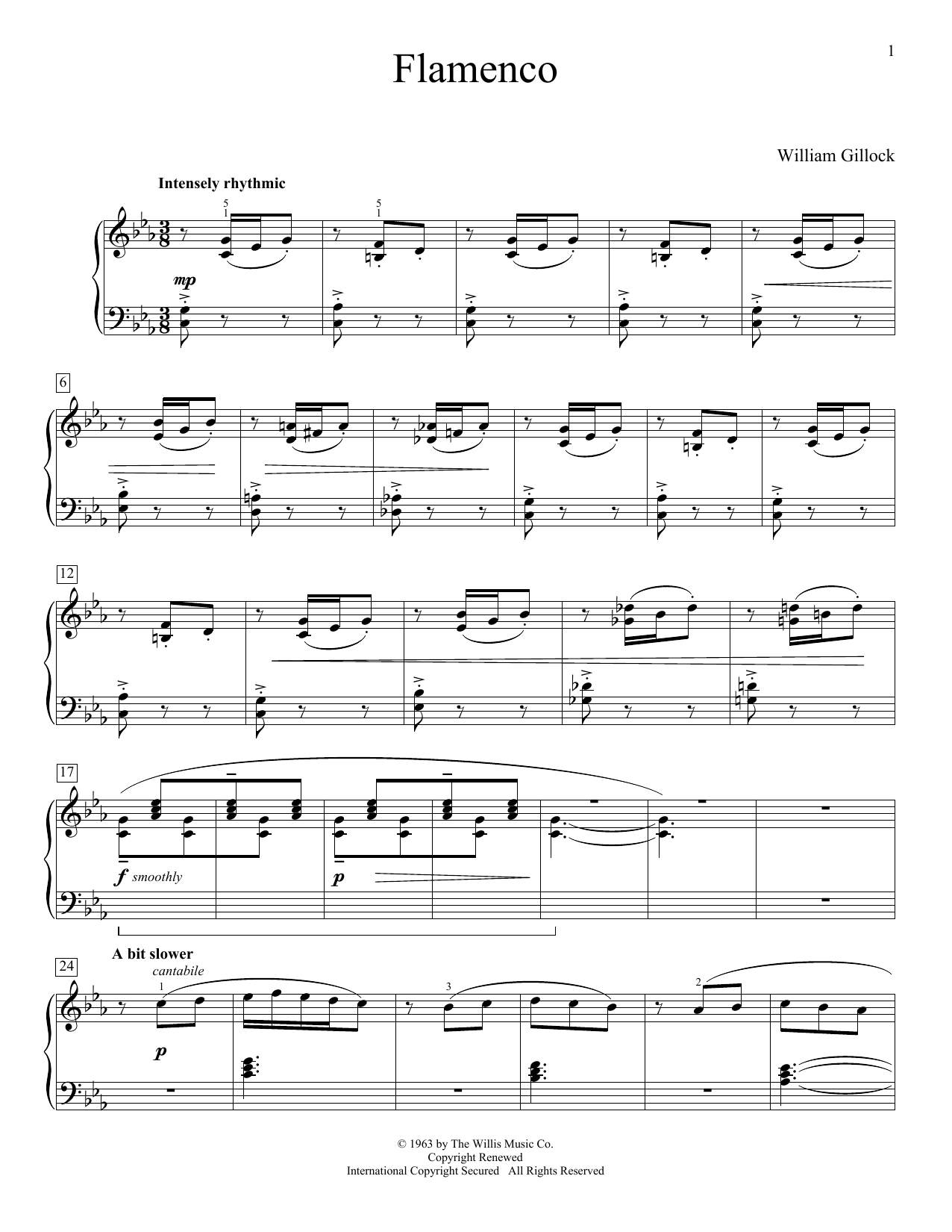 William Gillock Flamenco sheet music notes and chords. Download Printable PDF.