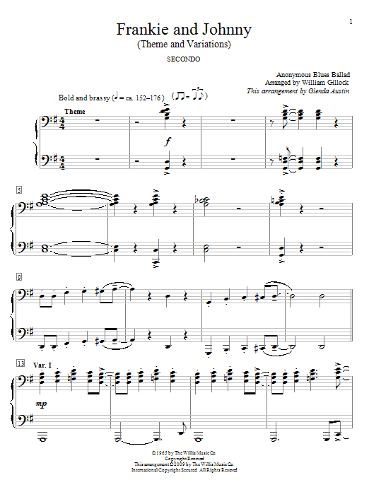 Learn to play William Gillock Frankie And Johnny sheet music for Piano Duet in minutes. Price: 7.8900$ William Gillock Frankie And Johnny sheet music notes and chords arranged for Piano Duet