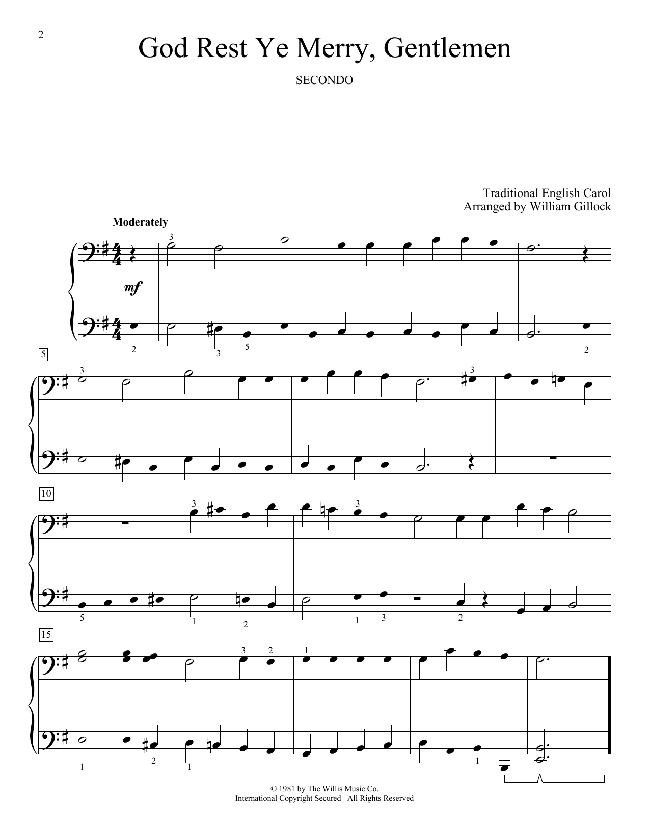 Learn to play William Gillock God Rest Ye Merry, Gentlemen sheet music for Piano Duet in minutes. Price: 7.8900$ William Gillock God Rest Ye Merry, Gentlemen sheet music notes and chords arranged for Piano Duet
