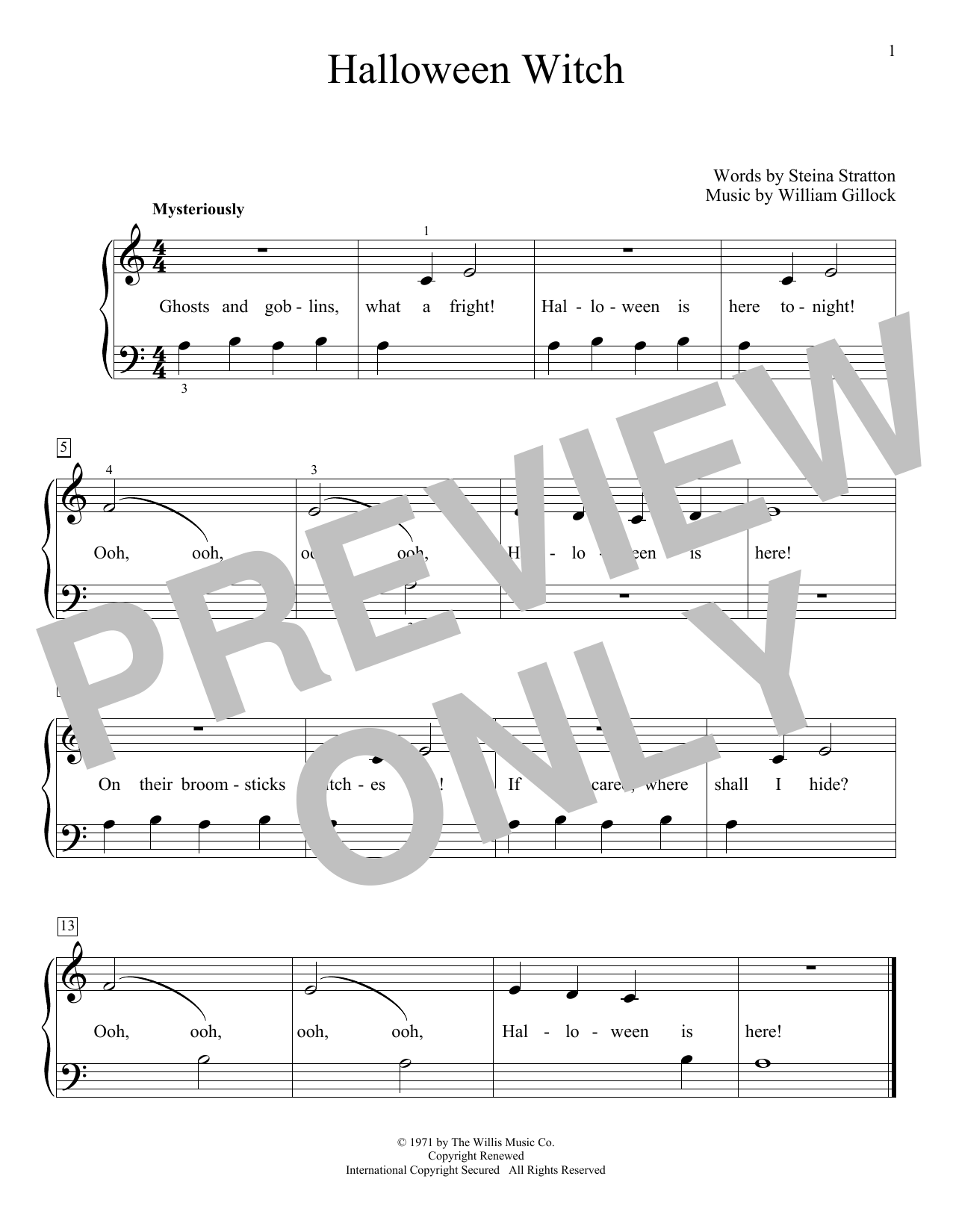 William Gillock Halloween Witch sheet music notes and chords. Download Printable PDF.