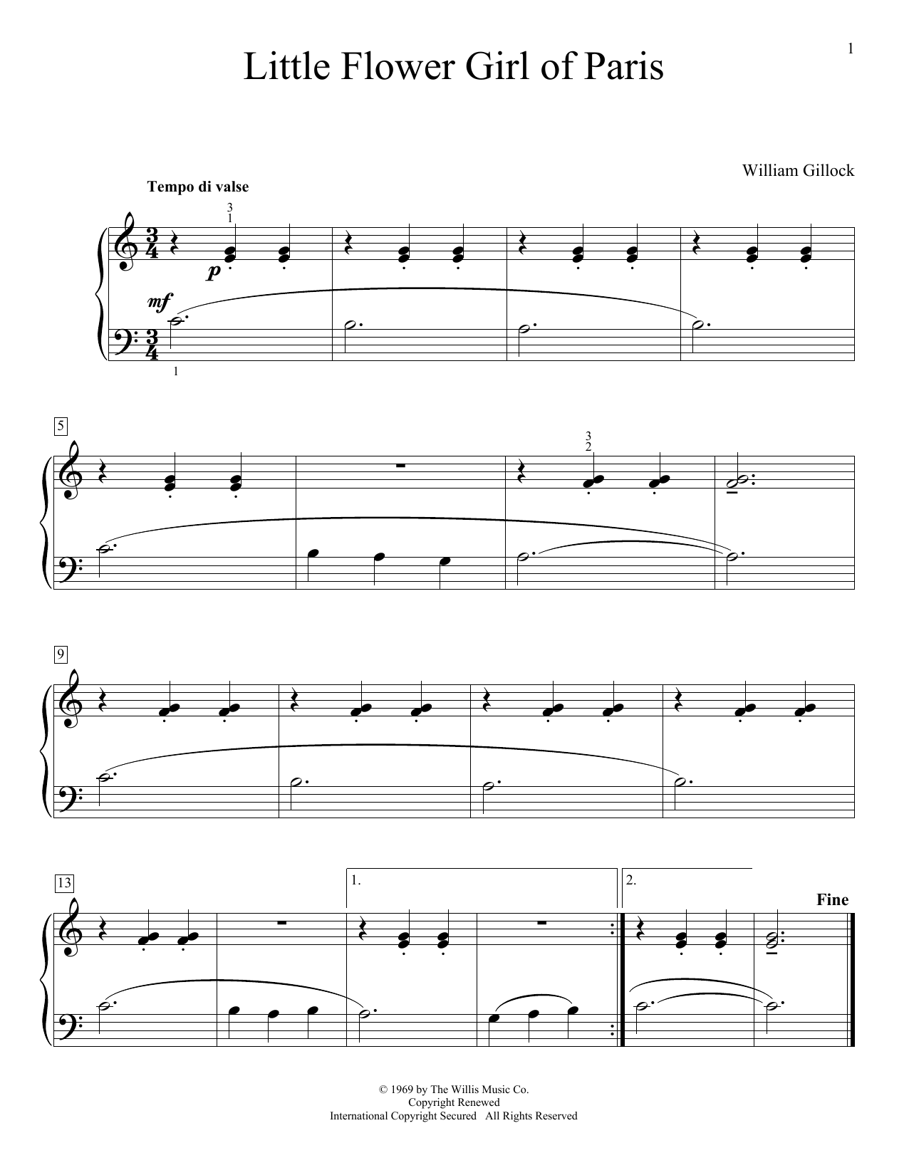 William Gillock Little Flower Girl Of Paris sheet music notes and chords. Download Printable PDF.