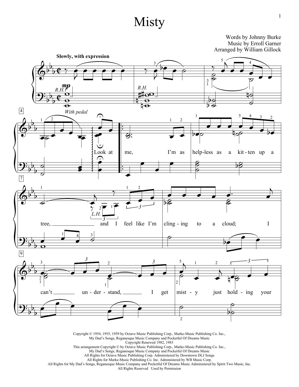 William Gillock Misty sheet music notes and chords. Download Printable PDF.