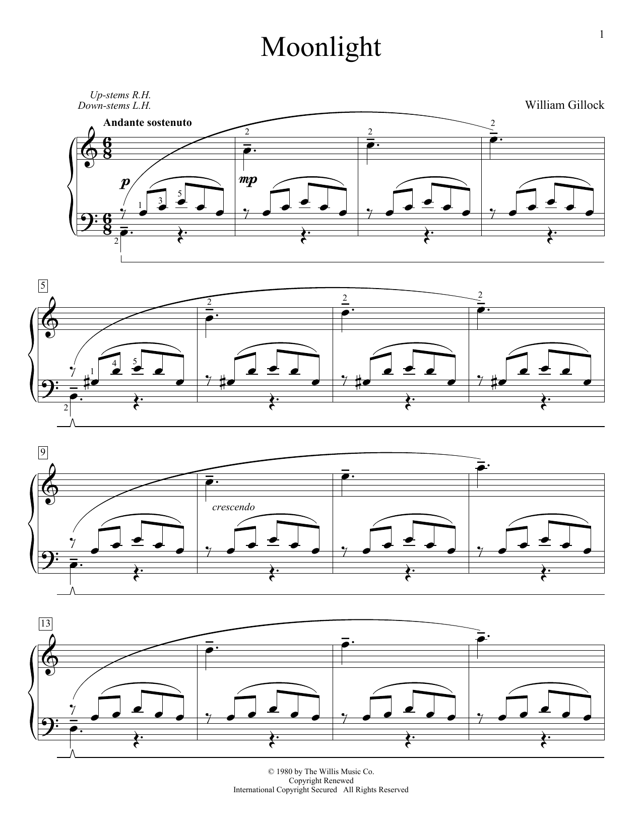 William Gillock Moonlight sheet music notes and chords. Download Printable PDF.