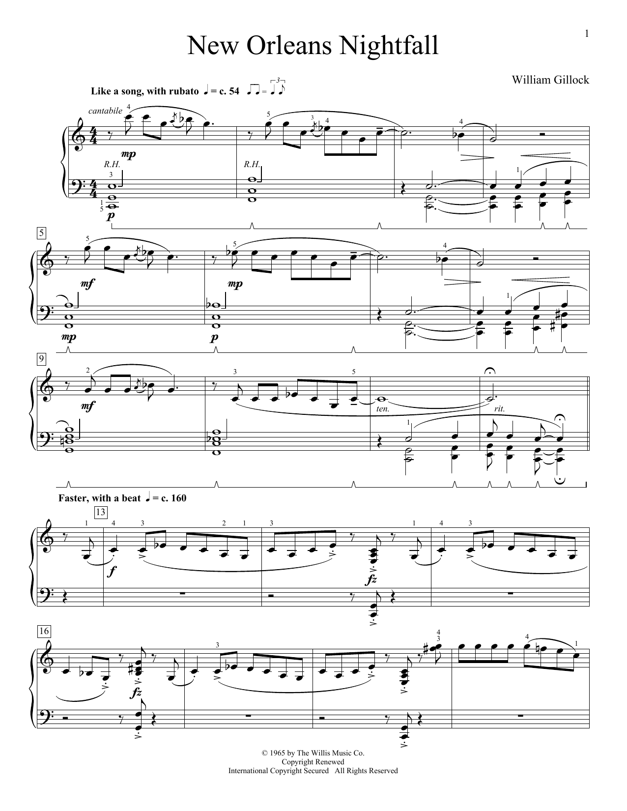 William Gillock New Orleans Nightfall sheet music notes and chords. Download Printable PDF.