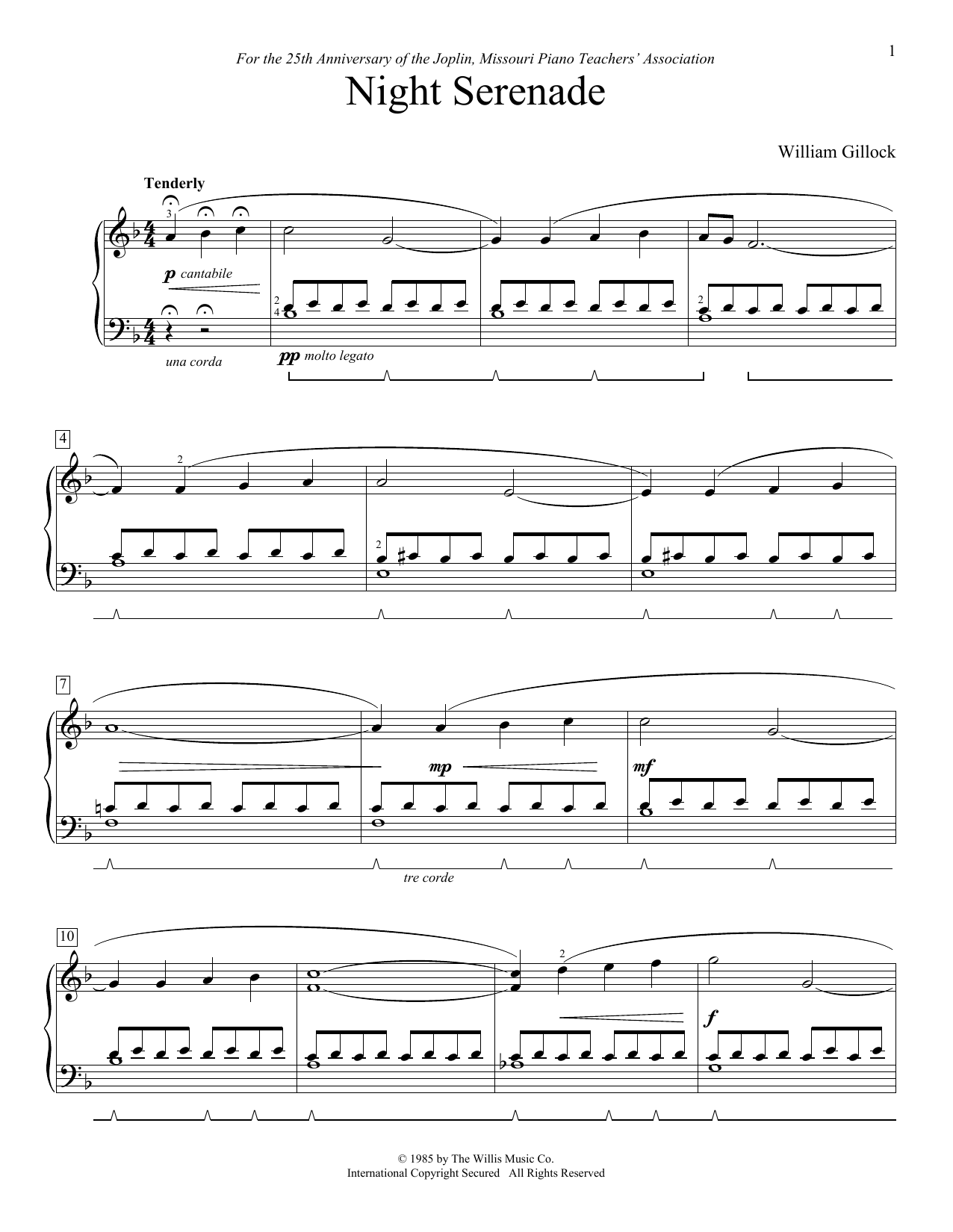 Learn to play William Gillock Night Serenade sheet music for Educational Piano in minutes. Price: 6.9900$ William Gillock Night Serenade sheet music notes and chords arranged for Educational Piano