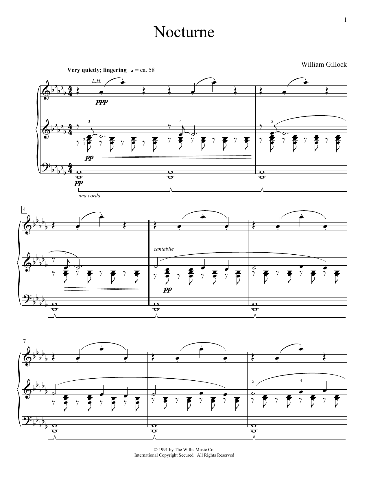 Learn to play William Gillock Nocturne sheet music for Educational Piano in minutes. Price: 6.9900$ William Gillock Nocturne sheet music notes and chords arranged for Educational Piano