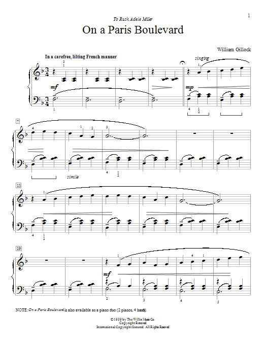 William Gillock On A Paris Boulevard sheet music notes and chords. Download Printable PDF.