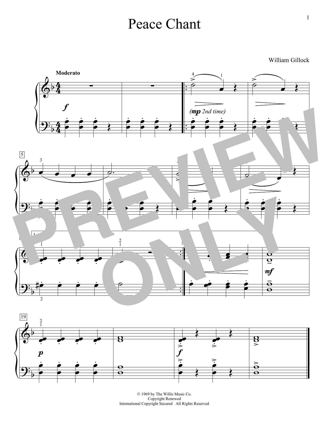 William Gillock Indian War Chant sheet music notes and chords arranged for Educational Piano