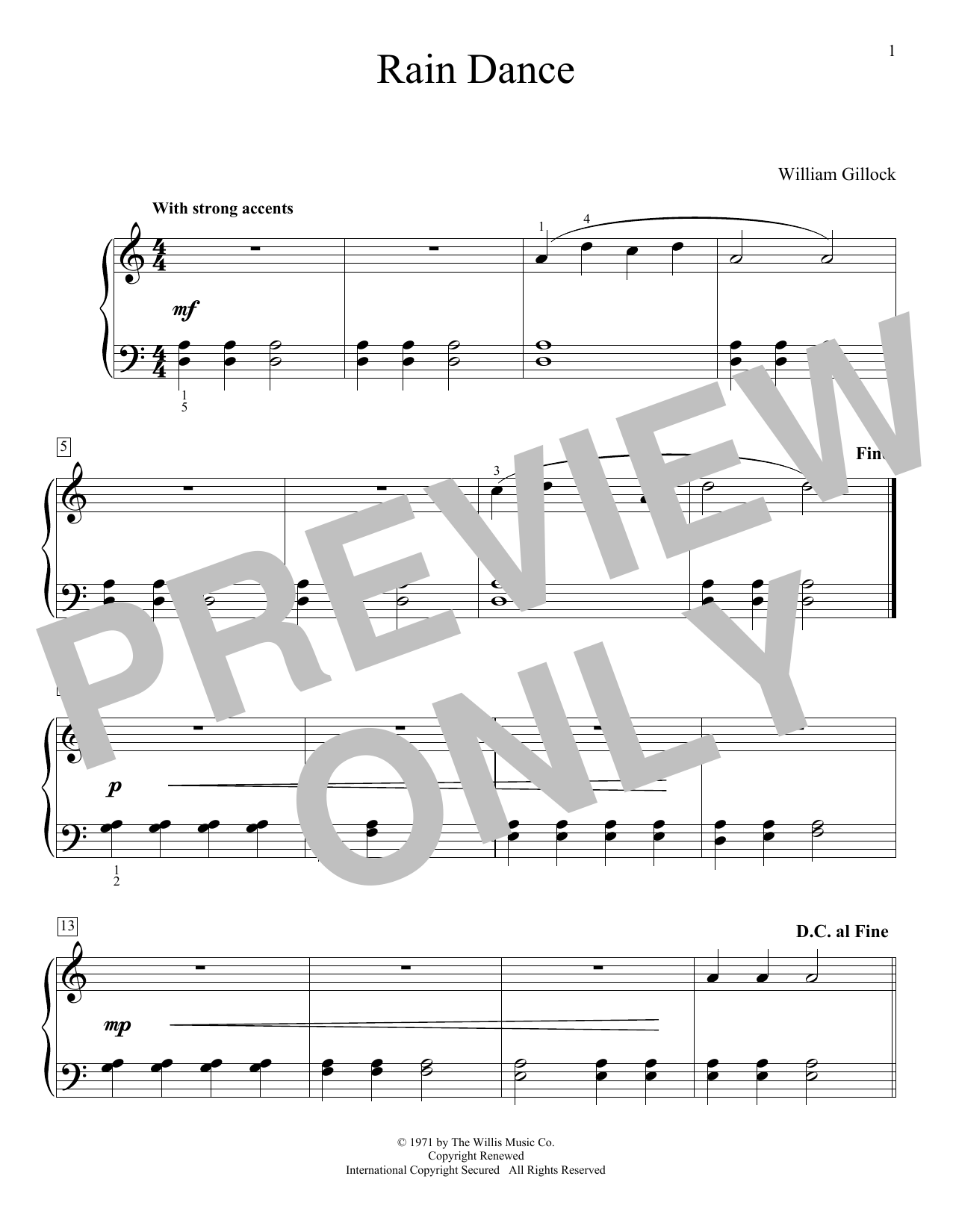 William Gillock Indian Rain Dance sheet music notes and chords arranged for Educational Piano