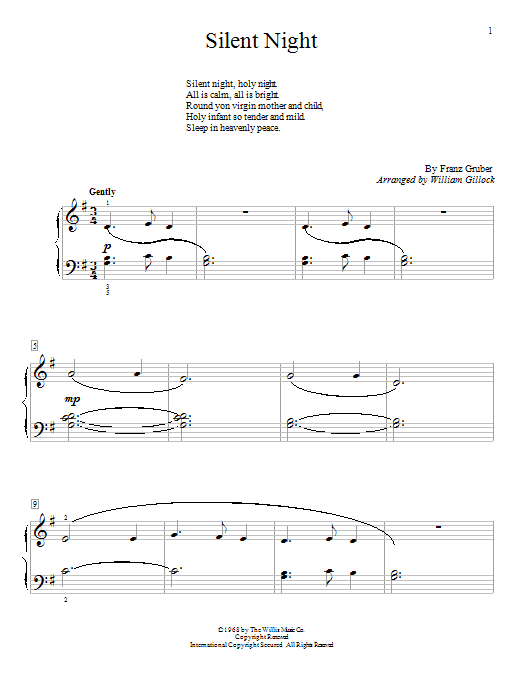 William Gillock Silent Night sheet music notes and chords. Download Printable PDF.