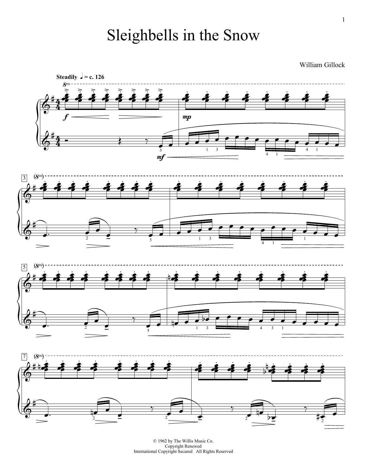 William Gillock Sleighbells In The Snow sheet music notes and chords. Download Printable PDF.