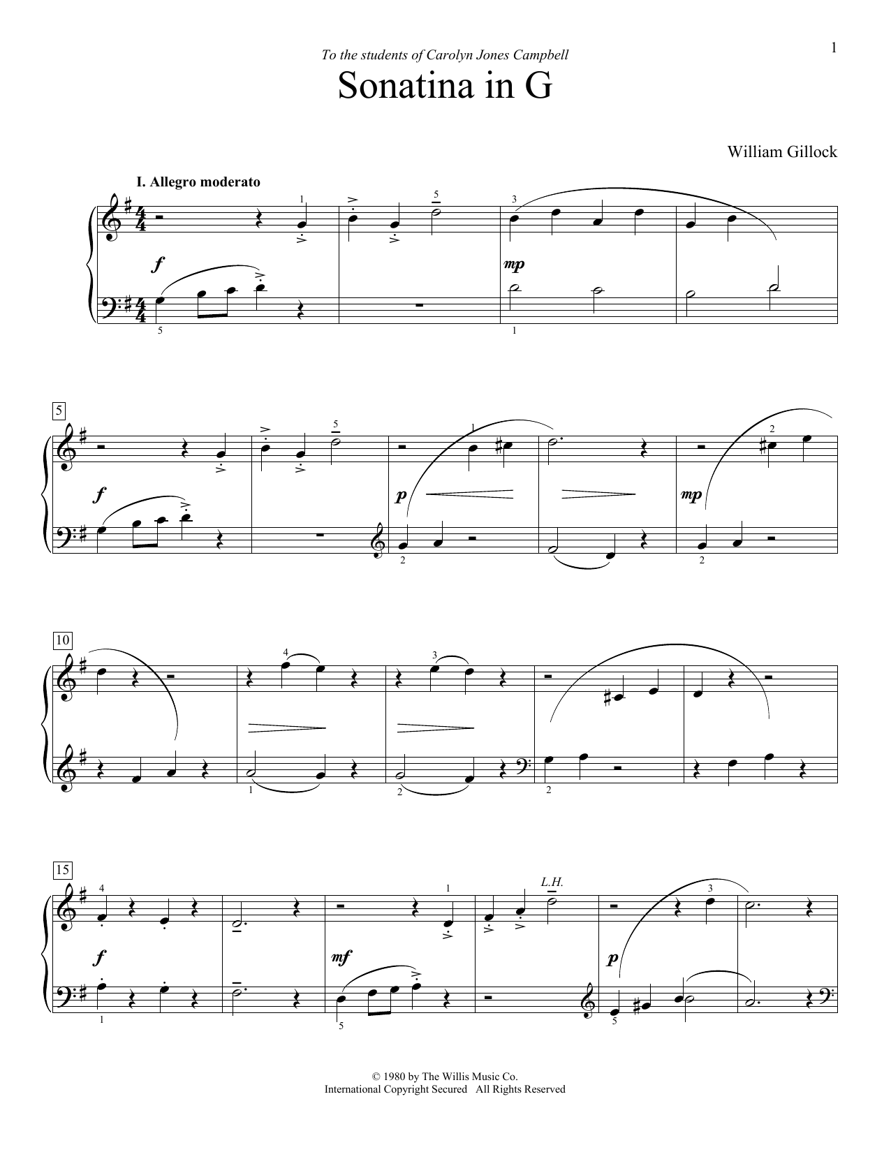 William Gillock Sonatina In G sheet music notes and chords. Download Printable PDF.