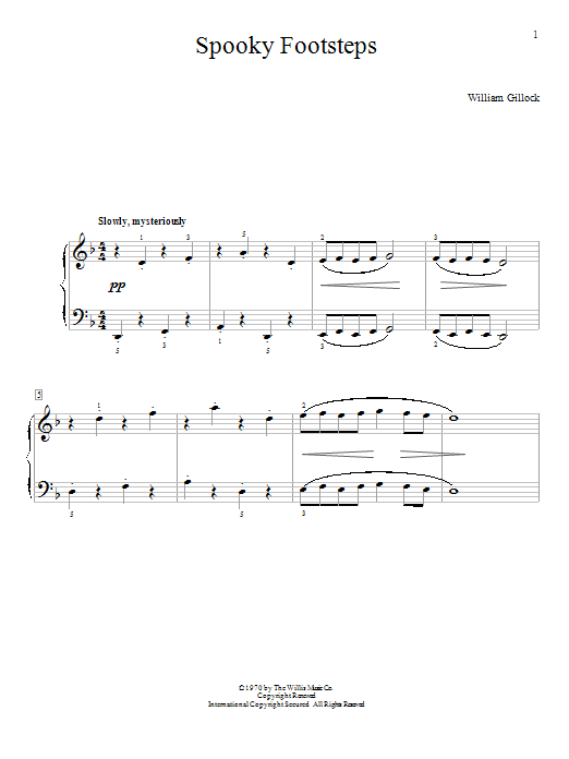 William Gillock Spooky Footsteps sheet music notes and chords. Download Printable PDF.