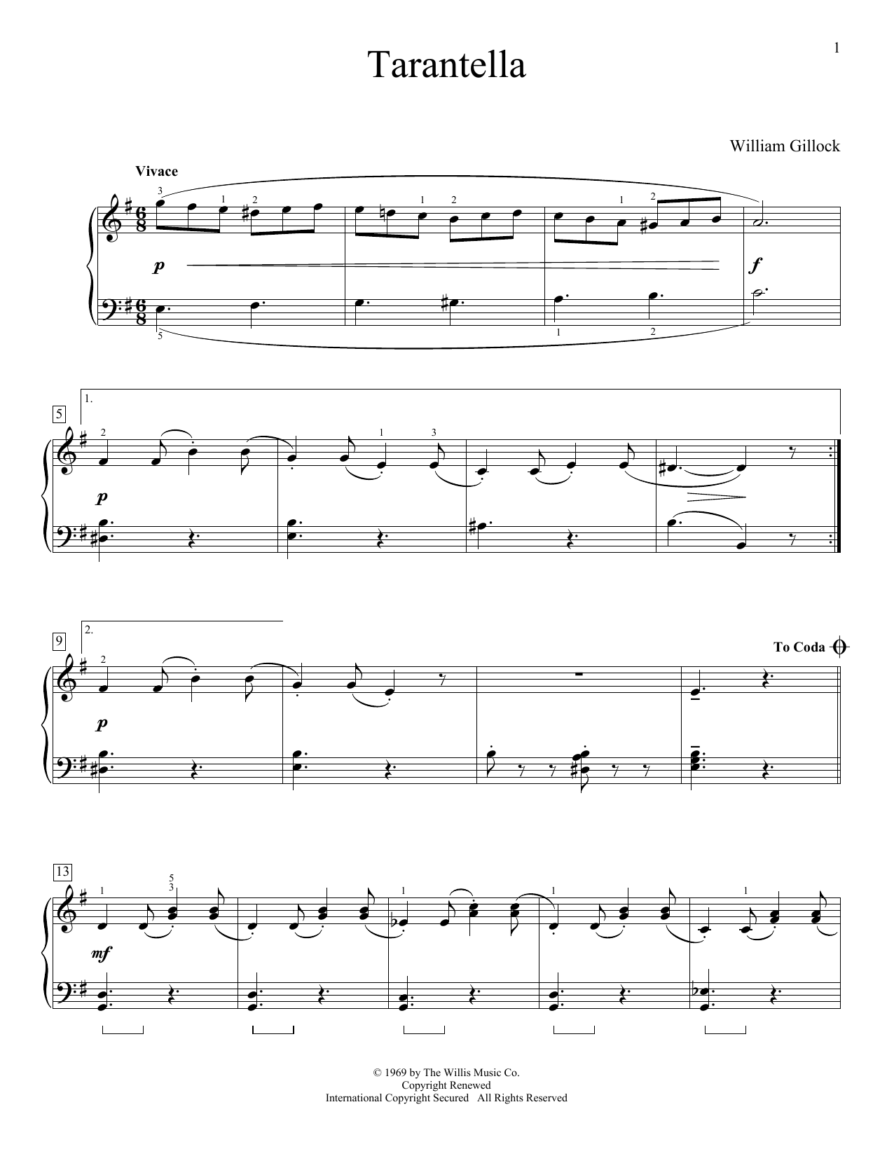 William Gillock Tarantella sheet music notes and chords. Download Printable PDF.