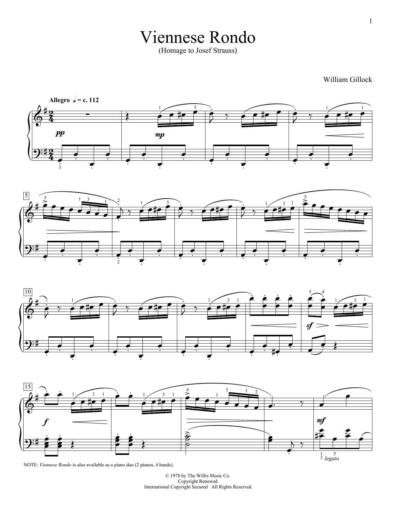 William Gillock Viennese Rondo sheet music notes and chords. Download Printable PDF.