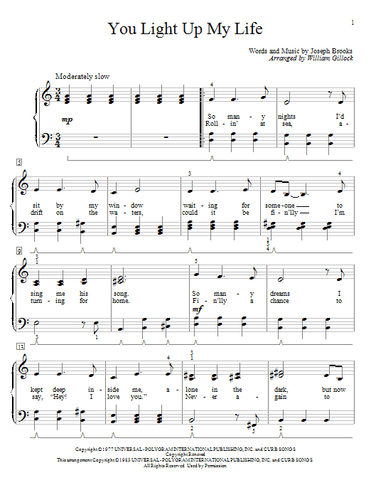 Learn to play William Gillock You Light Up My Life sheet music for Educational Piano in minutes. Price: 6.9900$ William Gillock You Light Up My Life sheet music notes and chords arranged for Educational Piano