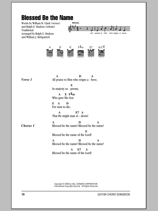 William H. Clark Blessed Be The Name sheet music notes and chords. Download Printable PDF.