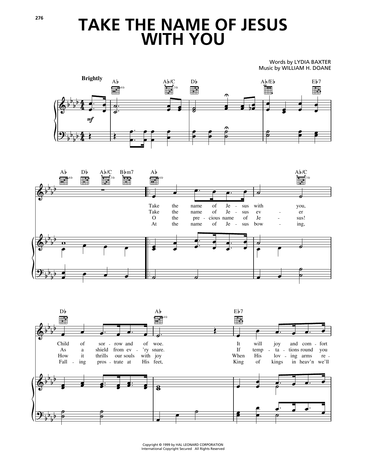 William H. Doane Take The Name Of Jesus With You sheet music notes and chords. Download Printable PDF.