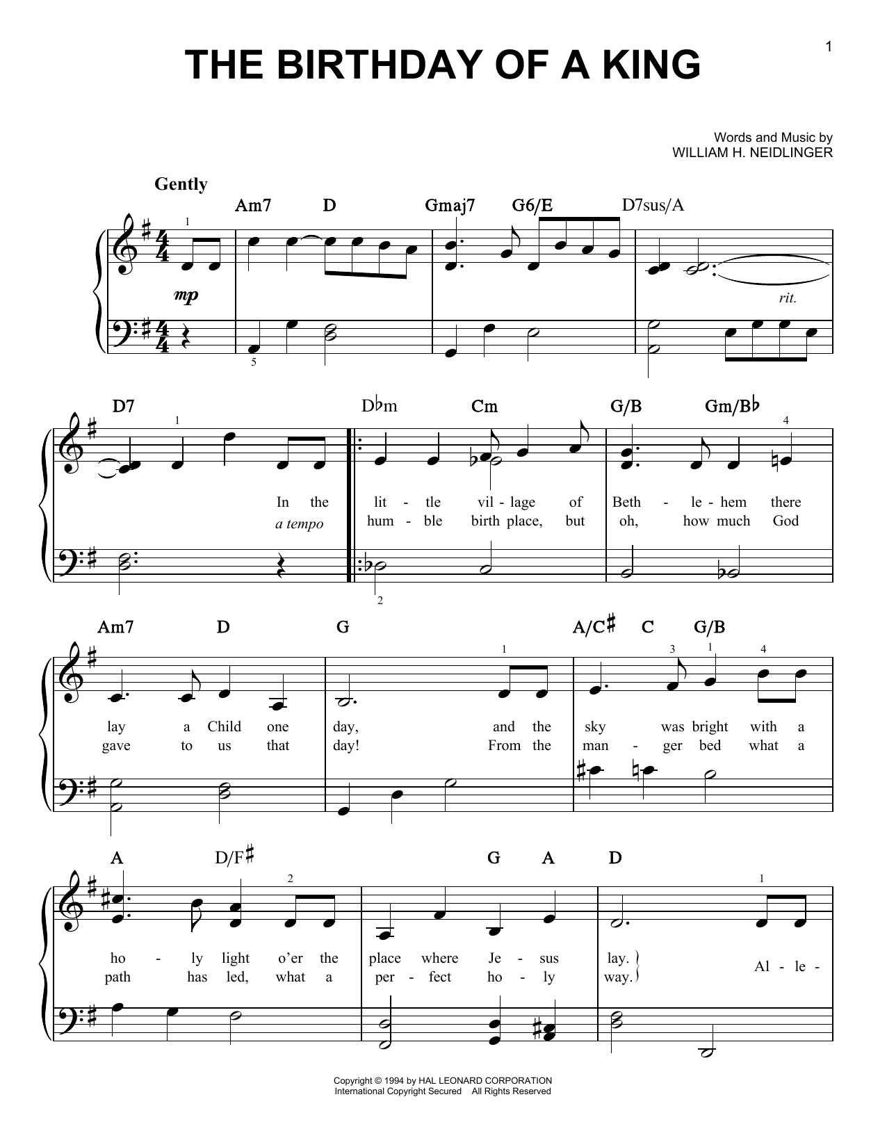 William H. Neidlinger The Birthday Of A King sheet music notes and chords. Download Printable PDF.