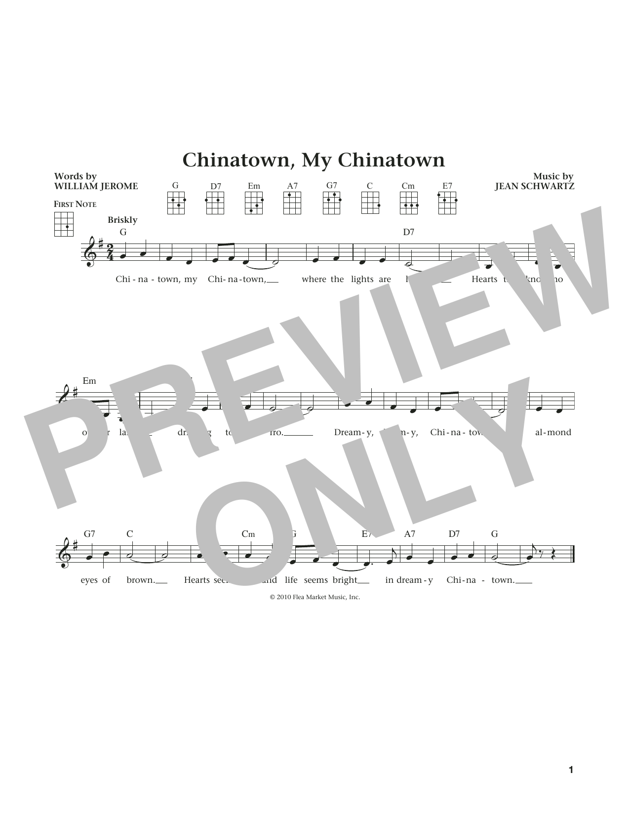 Learn to play William Jerome Chinatown, My Chinatown (from The Daily Ukulele) (arr. Liz and Jim Beloff) sheet music for Ukulele in minutes. Price: 5.9900$ William Jerome Chinatown, My Chinatown (from The Daily Ukulele) (arr. Liz and Jim Beloff) sheet music notes and chords arranged for Ukulele