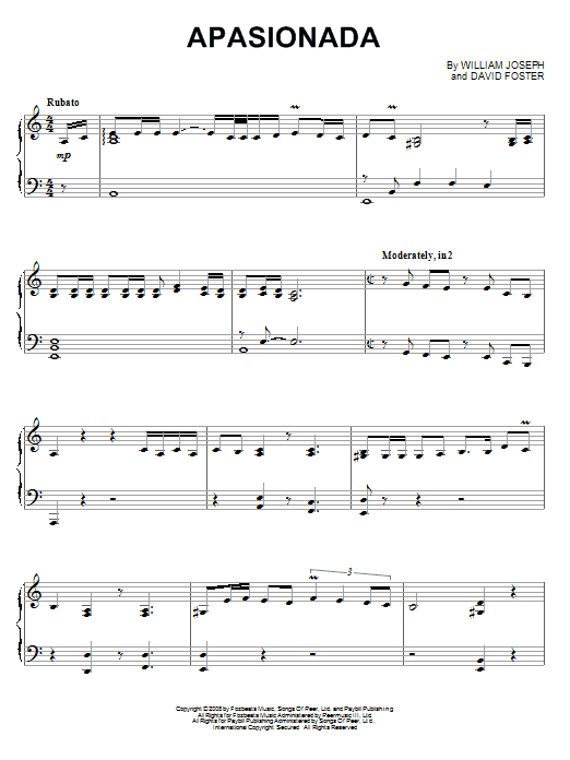 Learn to play William Joseph Apasionada sheet music for Piano Solo in minutes. Price: 7.8900$ William Joseph Apasionada sheet music notes and chords arranged for Piano Solo