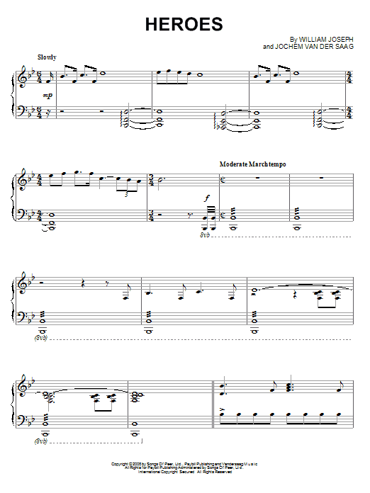 Learn to play William Joseph Heroes sheet music for Piano Solo in minutes. Price: 7.8900$ William Joseph Heroes sheet music notes and chords arranged for Piano Solo