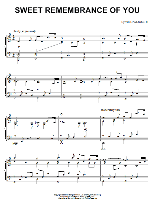 Learn to play William Joseph Sweet Remembrance Of You sheet music for Piano Solo in minutes. Price: 7.8900$ William Joseph Sweet Remembrance Of You sheet music notes and chords arranged for Piano Solo