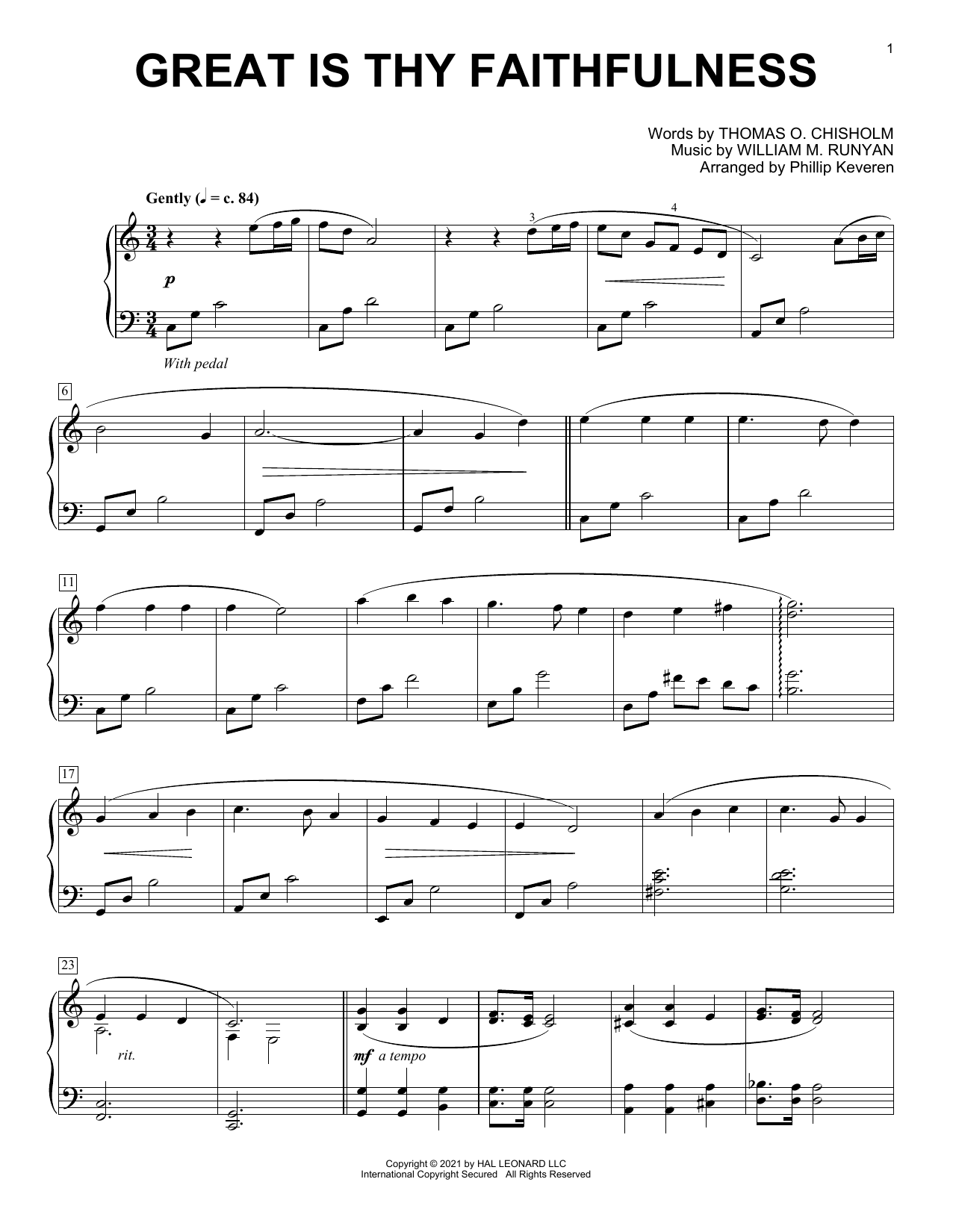 William M. Runyan Great Is Thy Faithfulness (arr. Phillip Keveren) sheet music notes and chords. Download Printable PDF.