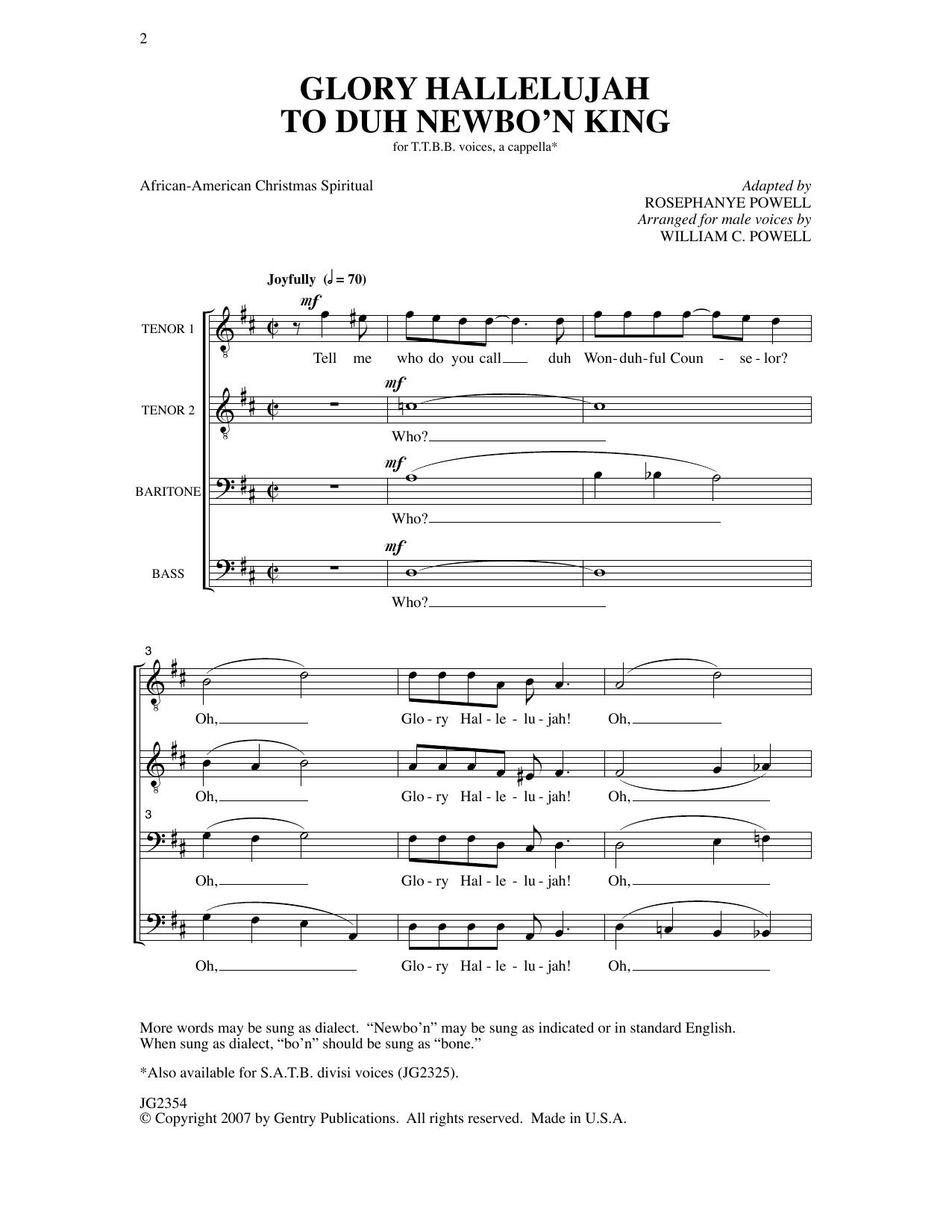 William Powell Glory Hallelujah To Duh Newbo'n King! sheet music notes and chords. Download Printable PDF.