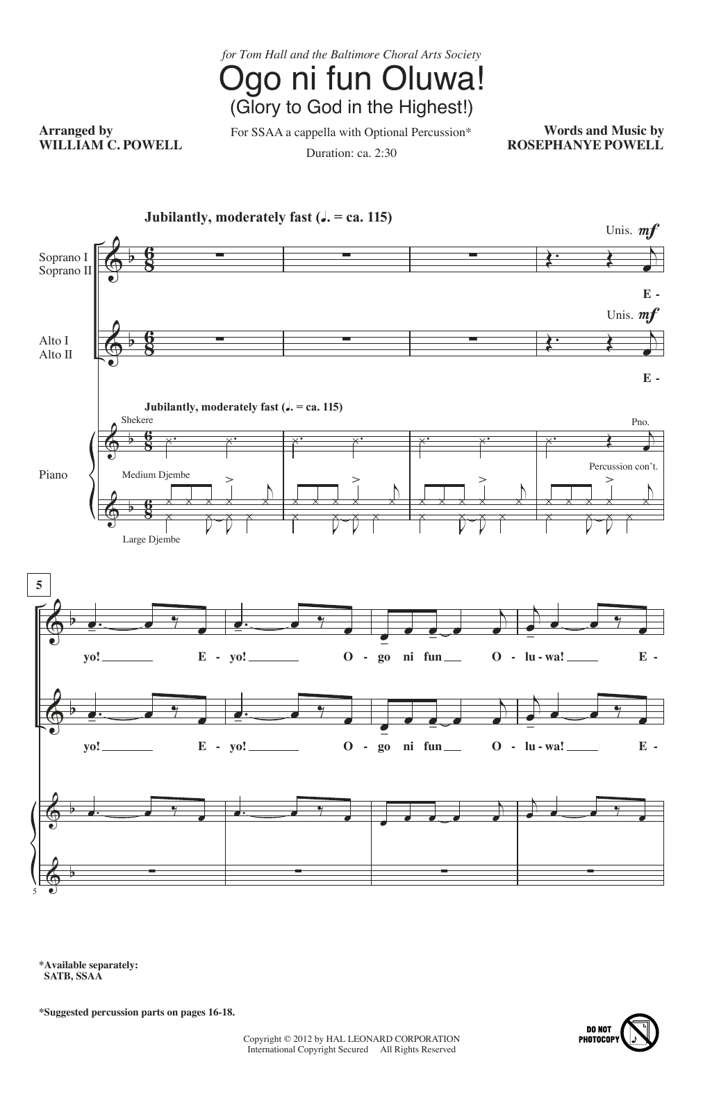 William Powell Ogo Ni Fun Oluwa! (Glory To God In The Highest!) sheet music notes and chords. Download Printable PDF.