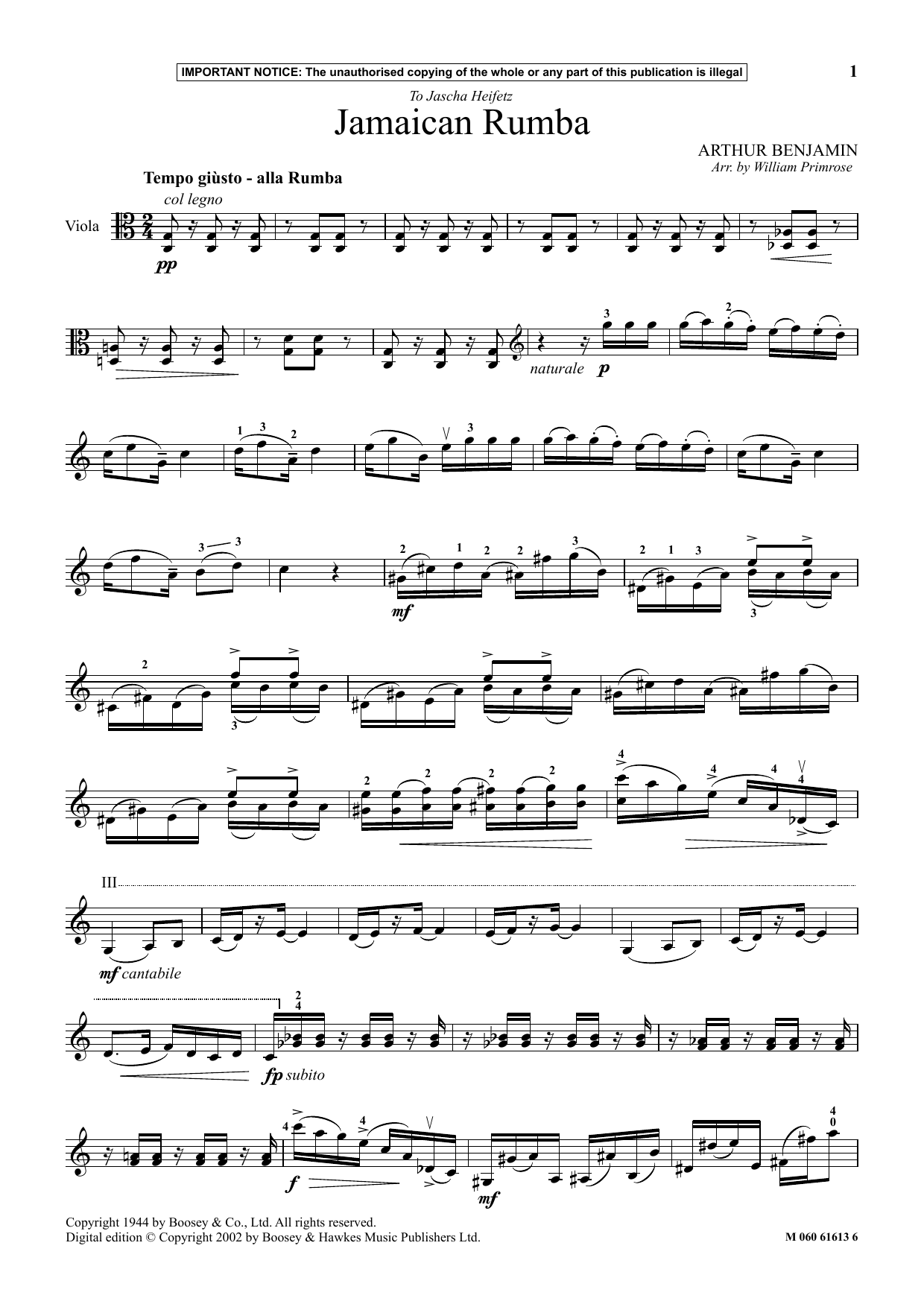 Learn to play William Primrose Jamaican Rumba sheet music for Instrumental Solo in minutes. Price: 5.9900$ William Primrose Jamaican Rumba sheet music notes and chords arranged for Instrumental Solo