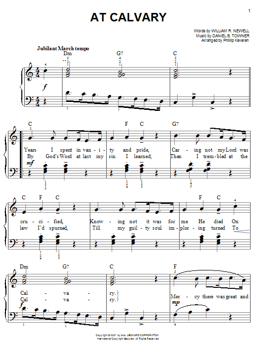 Daniel B. Towner At Calvary sheet music notes and chords arranged for Easy Piano