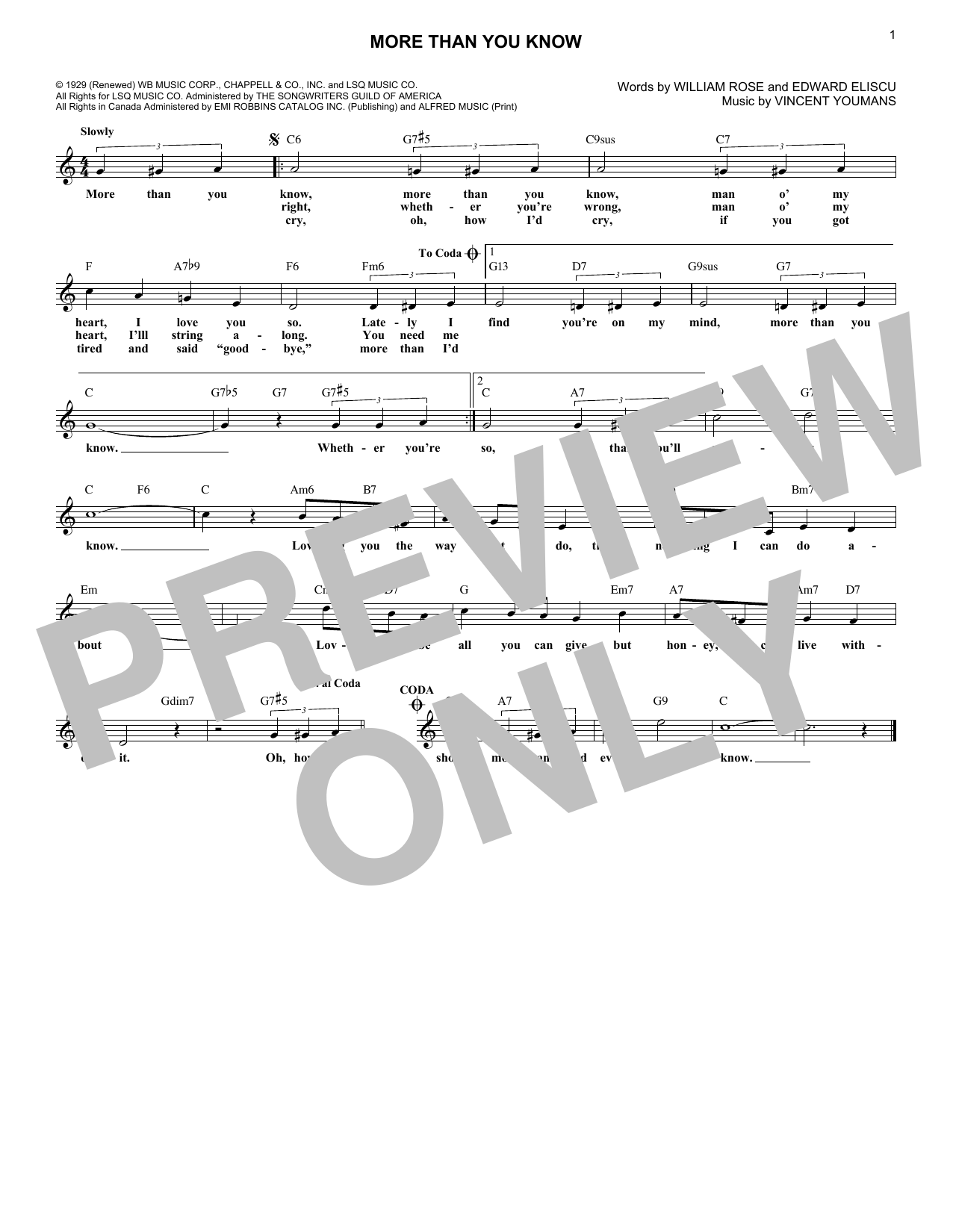 William Rose More Than You Know sheet music notes and chords arranged for Piano & Vocal