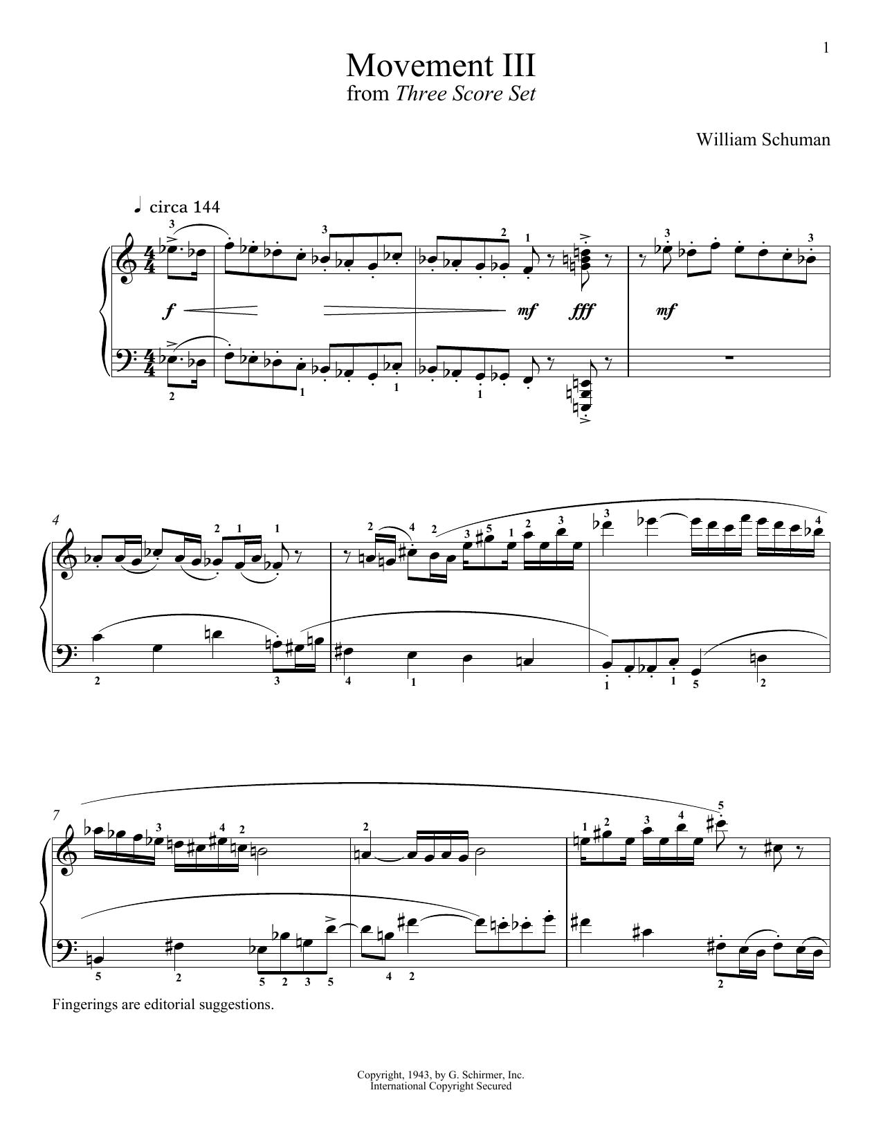 Learn to play William Schuman Movement III sheet music for Piano Solo in minutes. Price: 7.8900$ William Schuman Movement III sheet music notes and chords arranged for Piano Solo