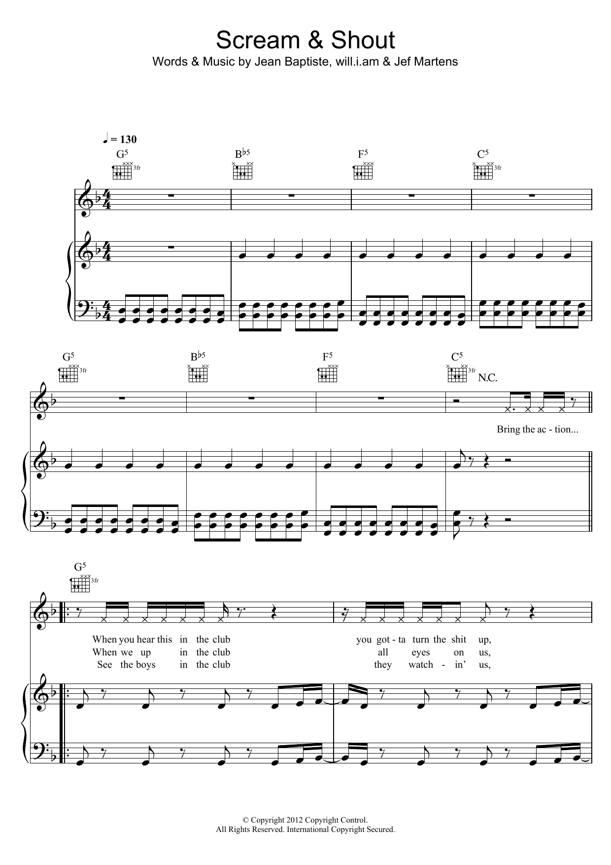 will.i.am Scream & Shout (feat. Britney Spears) sheet music notes and chords. Download Printable PDF.