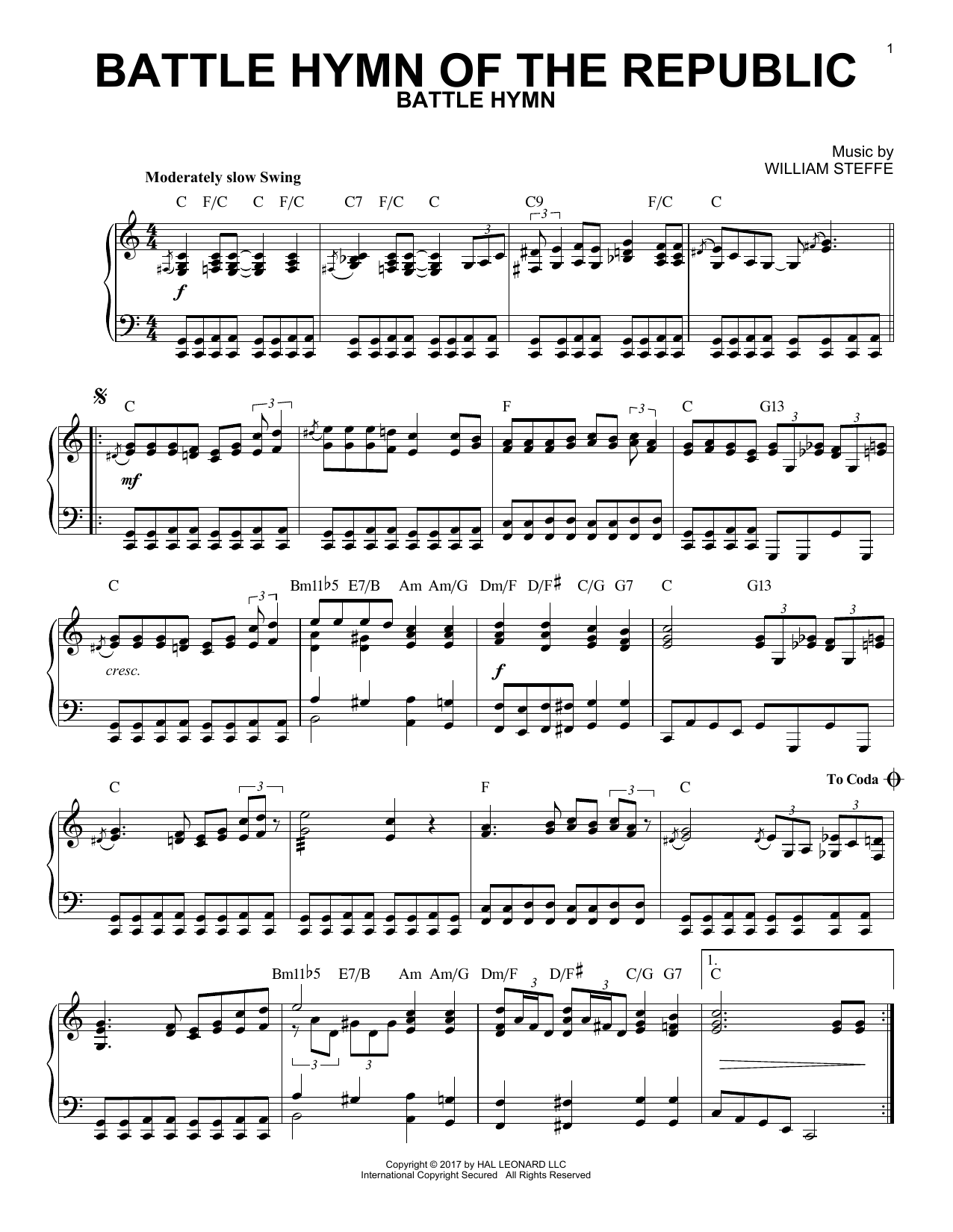 William Steffe Battle Hymn Of The Republic [Jazz version] sheet music notes and chords. Download Printable PDF.