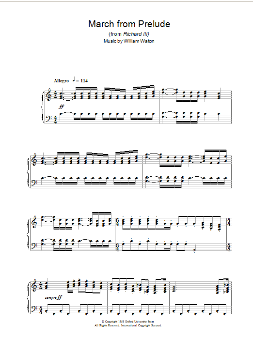 William Walton Prelude (from Richard III) sheet music notes and chords arranged for Piano Solo