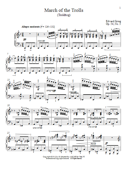 Learn to play William Westney March Of The Trolls (Troldtog), Op. 54, No. 3 sheet music for Piano Solo in minutes. Price: 7.8900$ William Westney March Of The Trolls (Troldtog), Op. 54, No. 3 sheet music notes and chords arranged for Piano Solo