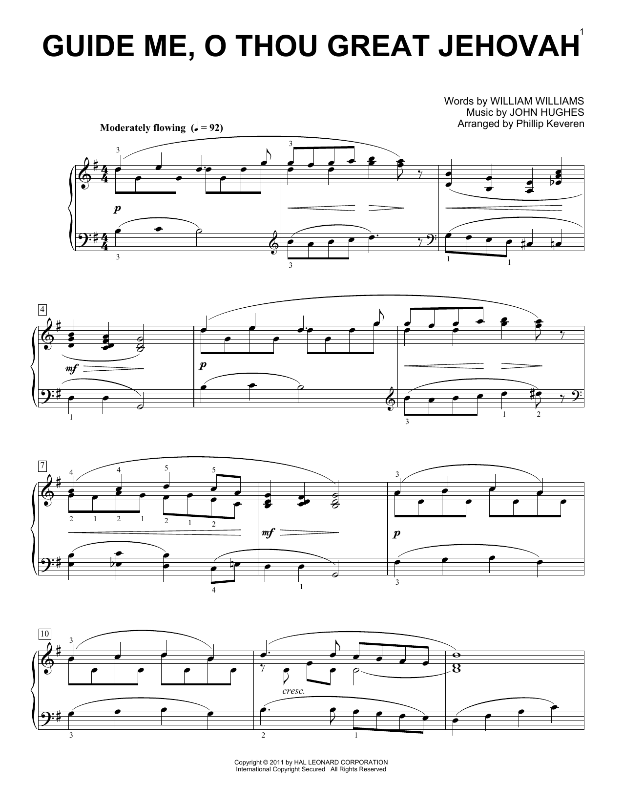 William Williams Guide Me, O Thou Great Jehovah [Classical version] (arr. Phillip Keveren) sheet music notes and chords. Download Printable PDF.