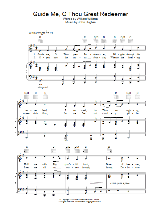 William Williams Guide Me, O Thou Great Redeemer sheet music notes and chords. Download Printable PDF.