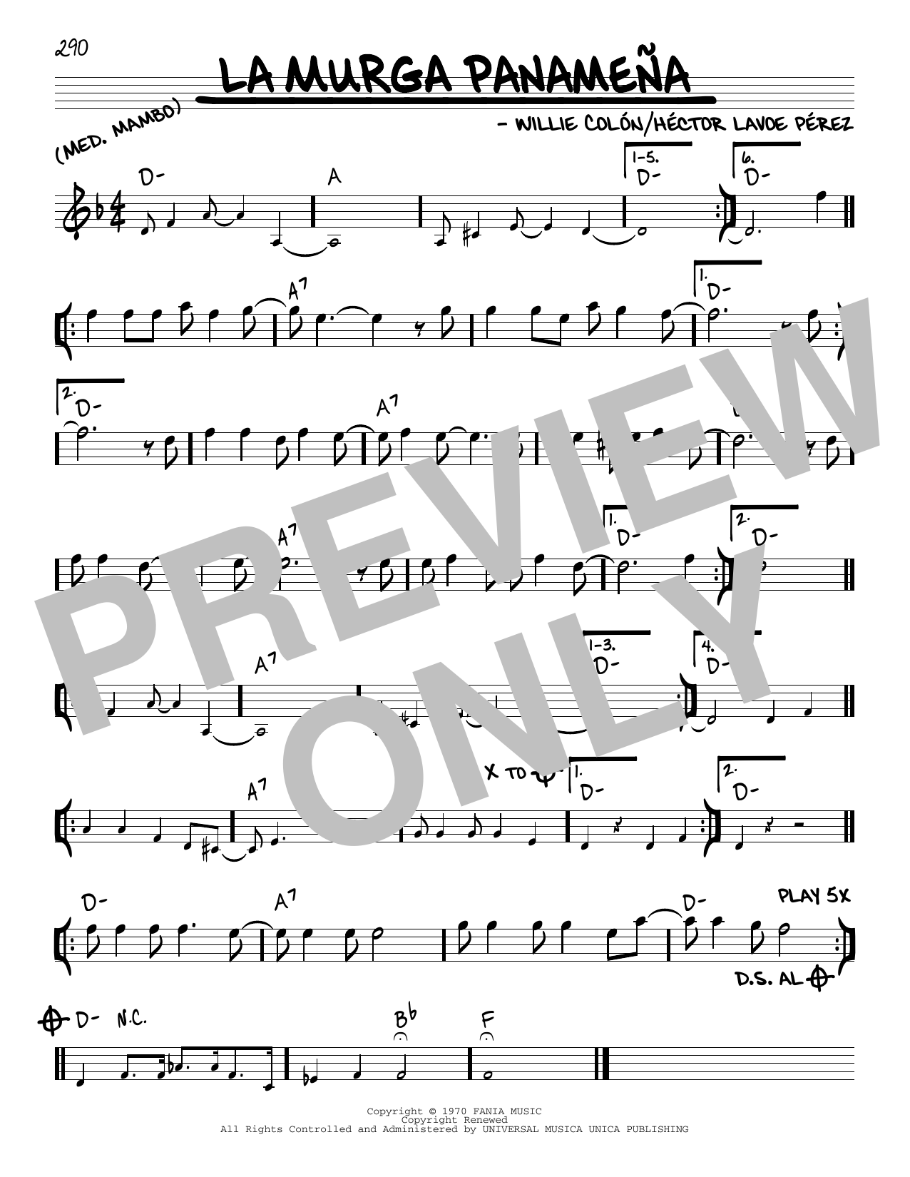 Willie Colon La Murga Panamena sheet music notes and chords. Download Printable PDF.