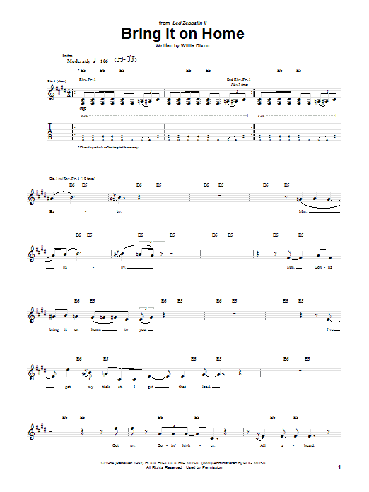 Learn to play Willie Dixon Bring It On Home sheet music for Guitar Tab in minutes. Price: 7.8900$ Willie Dixon Bring It On Home sheet music notes and chords arranged for Guitar Tab