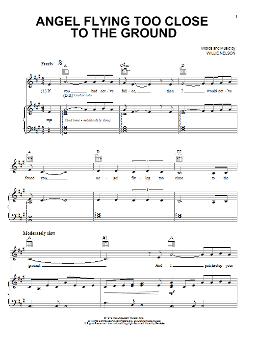 Willie Nelson Angel Flying Too Close To The Ground sheet music notes and chords. Download Printable PDF.