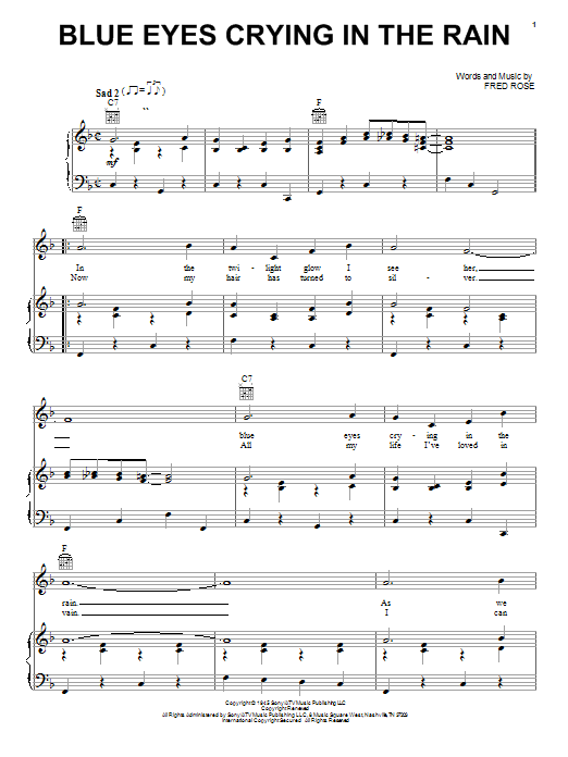 Willie Nelson Blue Eyes Crying In The Rain sheet music notes and chords. Download Printable PDF.