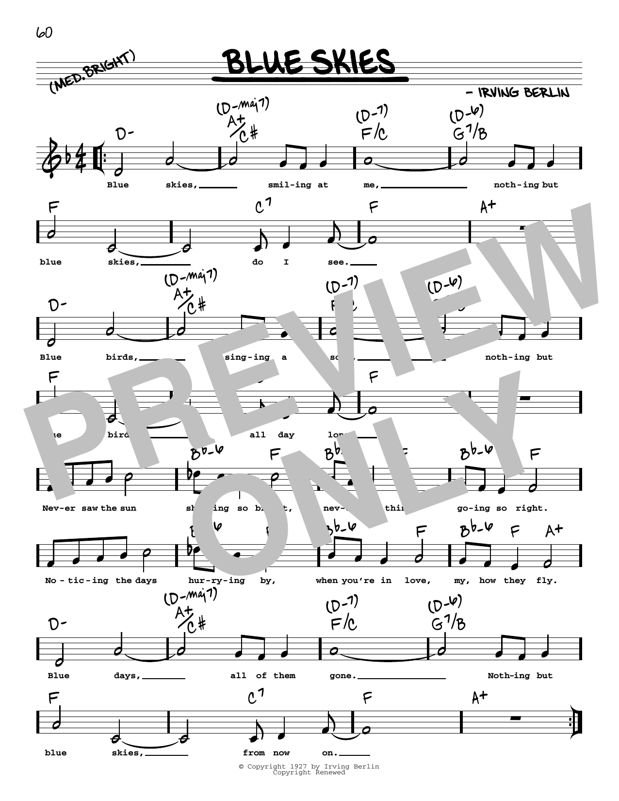 Willie Nelson Blue Skies (arr. Robert Rawlins) sheet music notes and chords arranged for Real Book – Melody, Lyrics & Chords