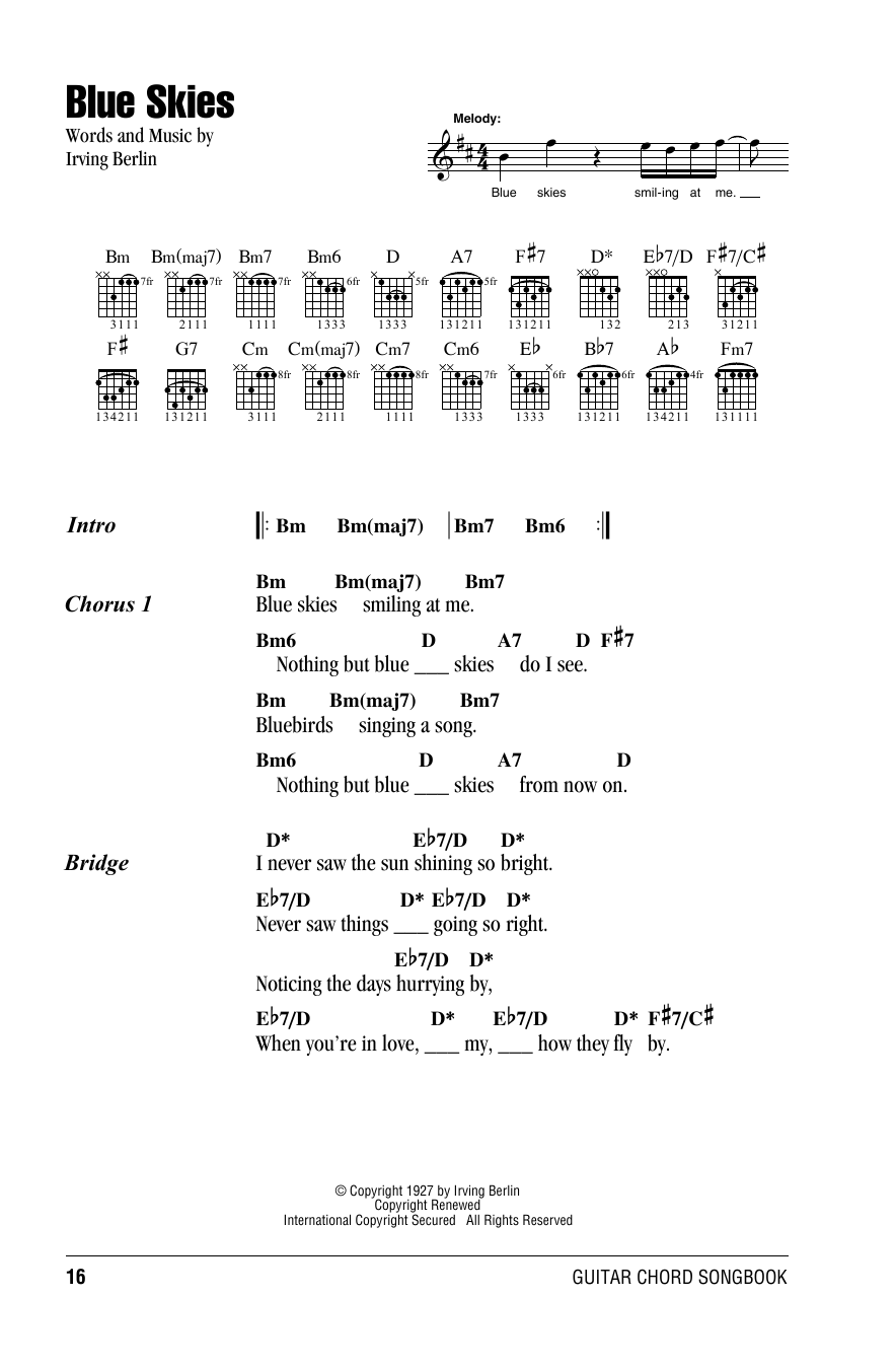 Willie Nelson Blue Skies sheet music notes and chords. Download Printable PDF.