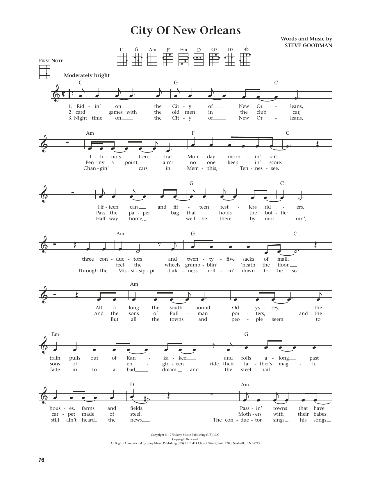 Willie Nelson City Of New Orleans (from The Daily Ukulele) (arr. Jim Beloff) sheet music notes and chords. Download Printable PDF.