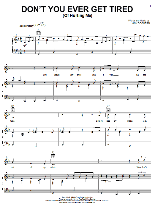 Learn to play Willie Nelson Don't You Ever Get Tired (Of Hurting Me) sheet music for Piano, Vocal & Guitar Chords (Right-Hand Melody) in minutes. Price: 7.8900$ Willie Nelson Don't You Ever Get Tired (Of Hurting Me) sheet music notes and chords arranged for Piano, Vocal & Guitar Chords (Right-Hand Melody)