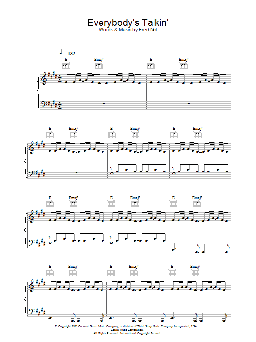 Learn to play Willie Nelson Everybody's Talkin' sheet music for Piano, Vocal & Guitar Chords in minutes. Price: 7.8900$ Willie Nelson Everybody's Talkin' sheet music notes and chords arranged for Piano, Vocal & Guitar Chords
